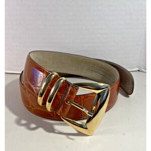 Jennifer Moore Woman Italian Leather Brown Belt Model 89450 w/Gold Tone Buckle M